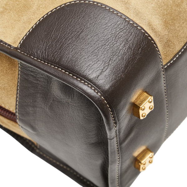 ロエベ アナグラムロゴ アマソナ32 ハンドバッグ カーキ ブラウン スウェード レザー レディース LOEWE 【中古】