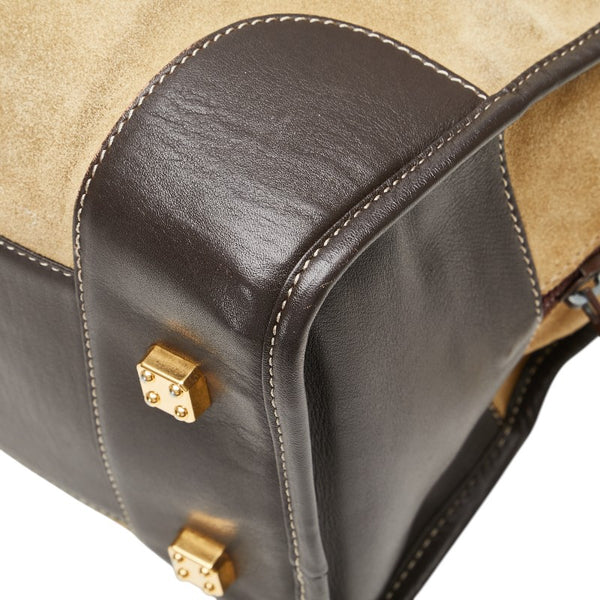 ロエベ アナグラムロゴ アマソナ32 ハンドバッグ カーキ ブラウン スウェード レザー レディース LOEWE 【中古】