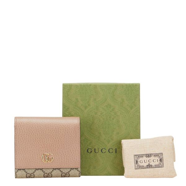 グッチ GGスプリーム ダブルG ミディアム ウォレット 二つ折り財布 598587 ベージュ ピンクベージュ PVC レザー レディース GUCCI 【中古】