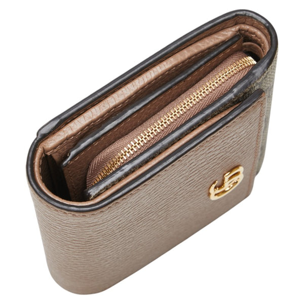 グッチ GGスプリーム ダブルG ミディアム ウォレット 二つ折り財布 598587 ベージュ ピンクベージュ PVC レザー レディース GUCCI 【中古】