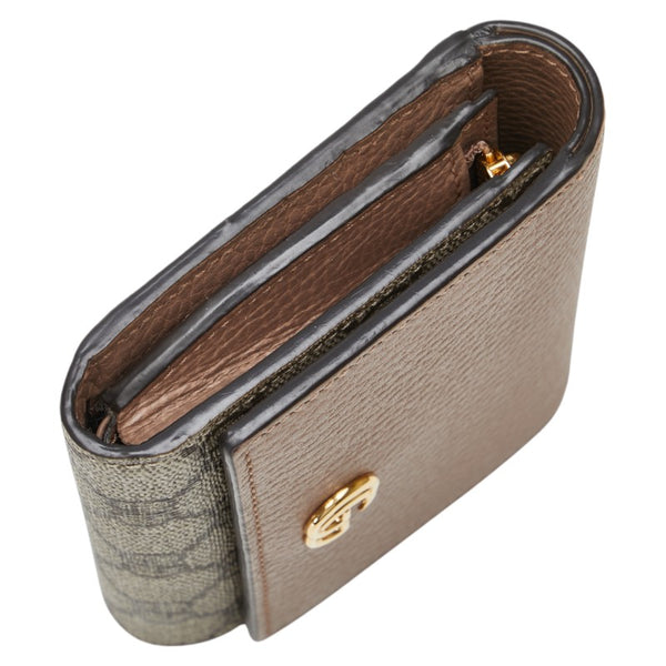 グッチ GGスプリーム ダブルG ミディアム ウォレット 二つ折り財布 598587 ベージュ ピンクベージュ PVC レザー レディース GUCCI 【中古】