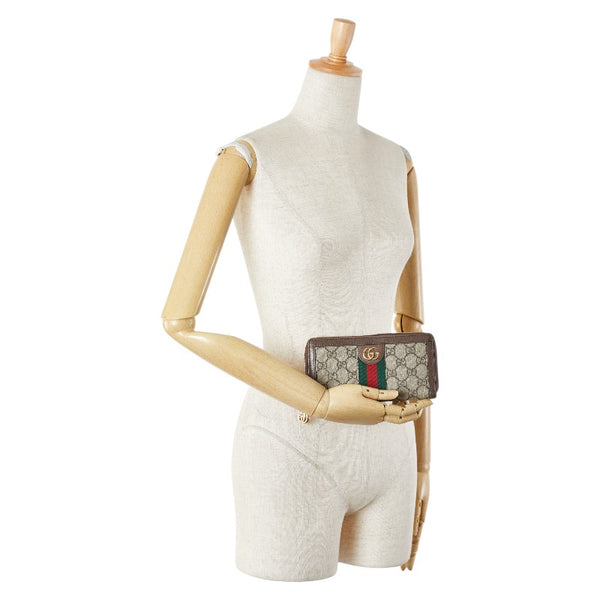 グッチ GGスプリーム GGマーモント オフディア ラウンドファスナー 長財布 ベージュ ブラウン PVC レザー レディース GUCCI 【中古】