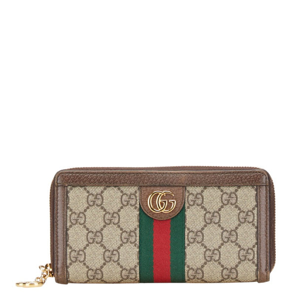 グッチ GGスプリーム GGマーモント オフディア ラウンドファスナー 長財布 ベージュ ブラウン PVC レザー レディース GUCCI 【中古】