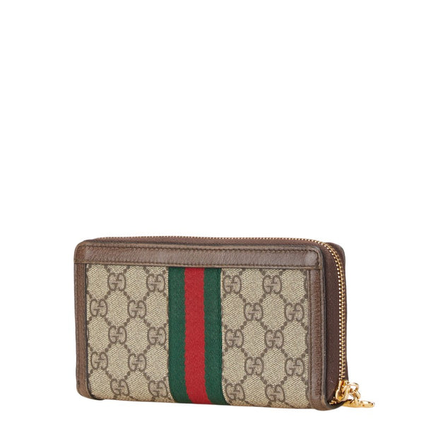グッチ GGスプリーム GGマーモント オフディア ラウンドファスナー 長財布 ベージュ ブラウン PVC レザー レディース GUCCI 【中古】
