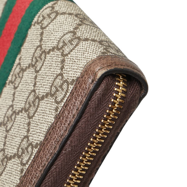 グッチ GGスプリーム GGマーモント オフディア ラウンドファスナー 長財布 ベージュ ブラウン PVC レザー レディース GUCCI 【中古】