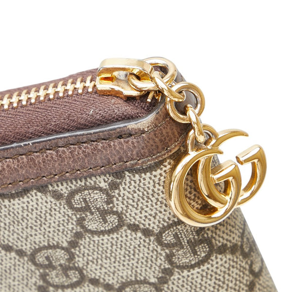 グッチ GGスプリーム GGマーモント オフディア ラウンドファスナー 長財布 ベージュ ブラウン PVC レザー レディース GUCCI 【中古】