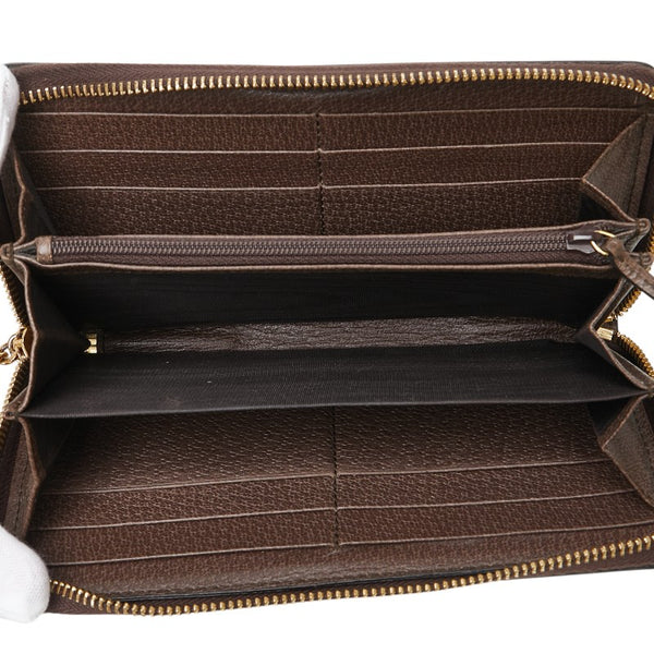 グッチ GGスプリーム GGマーモント オフディア ラウンドファスナー 長財布 ベージュ ブラウン PVC レザー レディース GUCCI 【中古】