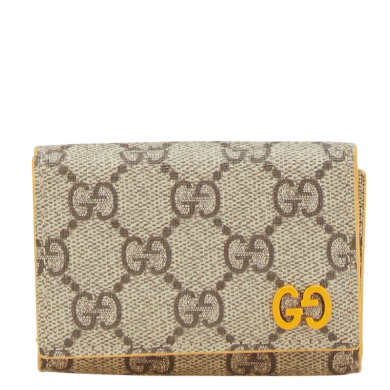 グッチ GGスプリーム 二つ折り財布 768251 ベージュ イエロー PVC レザー レディース GUCCI 【中古】