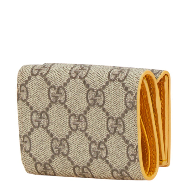 グッチ GGスプリーム 二つ折り財布 768251 ベージュ イエロー PVC レザー レディース GUCCI 【中古】