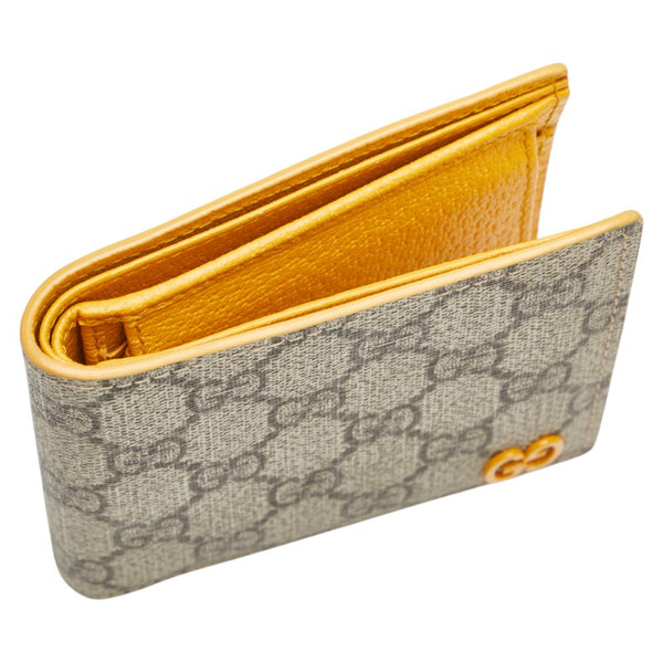 グッチ GGスプリーム 二つ折り財布 768244 ベージュ イエロー PVC レザー レディース GUCCI 【中古】