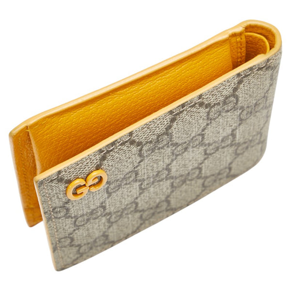 グッチ GGスプリーム 二つ折り財布 768244 ベージュ イエロー PVC レザー レディース GUCCI 【中古】