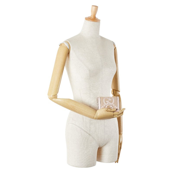 グッチ ジャンボG 二つ折り財布 523155 ピンク ベージュ キャンバス レザー レディース GUCCI 【中古】