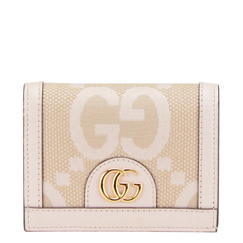 グッチ ジャンボG 二つ折り財布 523155 ピンク ベージュ キャンバス レザー レディース GUCCI 【中古】