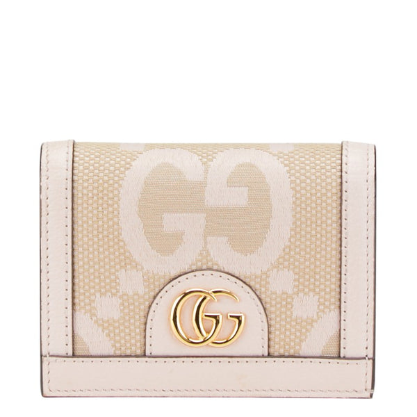 グッチ ジャンボG 二つ折り財布 523155 ピンク ベージュ キャンバス レザー レディース GUCCI 【中古】