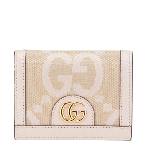 グッチ ジャンボG 二つ折り財布 523155 ピンク ベージュ キャンバス レザー レディース GUCCI 【中古】