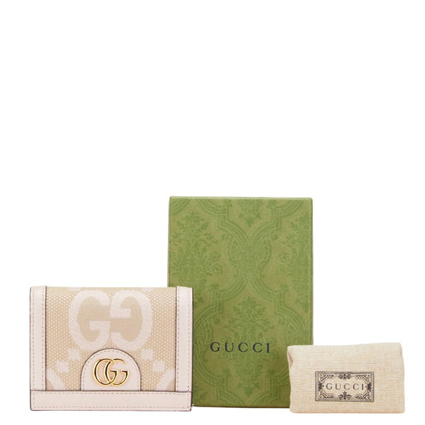 グッチ ジャンボG 二つ折り財布 523155 ピンク ベージュ キャンバス レザー レディース GUCCI 【中古】