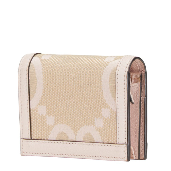 グッチ ジャンボG 二つ折り財布 523155 ピンク ベージュ キャンバス レザー レディース GUCCI 【中古】