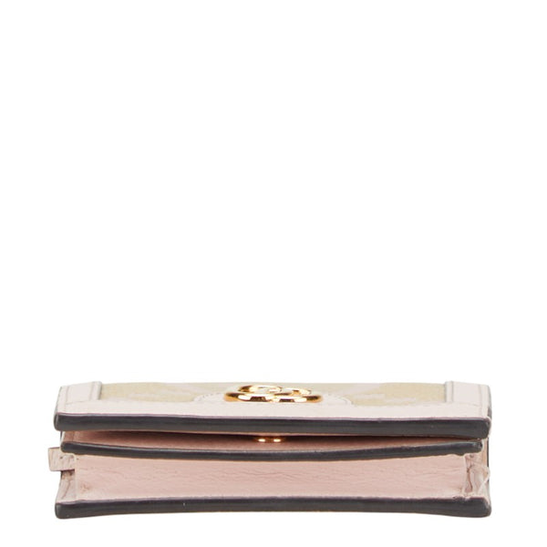 グッチ ジャンボG 二つ折り財布 523155 ピンク ベージュ キャンバス レザー レディース GUCCI 【中古】