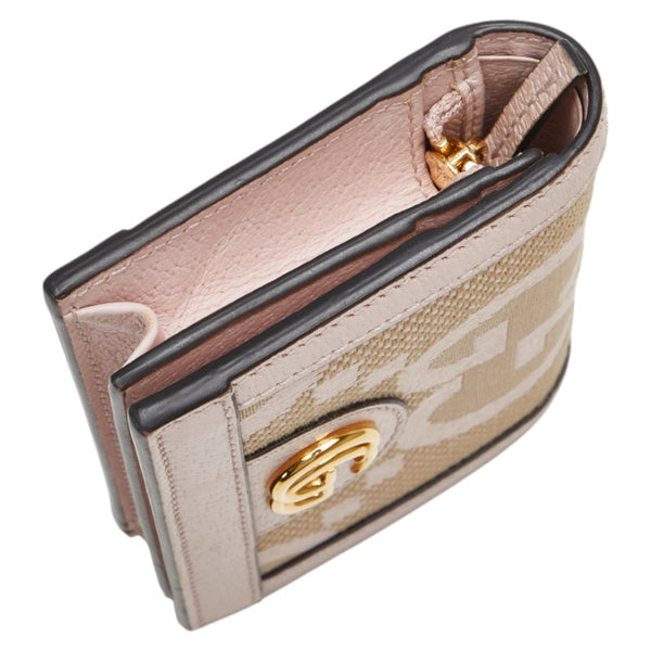 グッチ ジャンボG 二つ折り財布 523155 ピンク ベージュ キャンバス レザー レディース GUCCI 【中古】