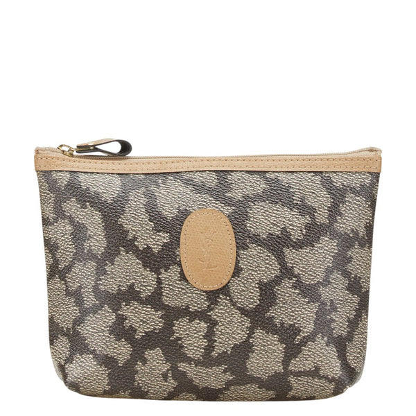 サンローラン ジラフ柄 ポーチ ブラウン ベージュ PVC レザー レディース SAINT LAURENT 【中古】