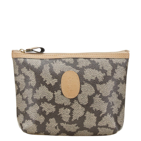 サンローラン ジラフ柄 ポーチ ブラウン ベージュ PVC レザー レディース SAINT LAURENT 【中古】