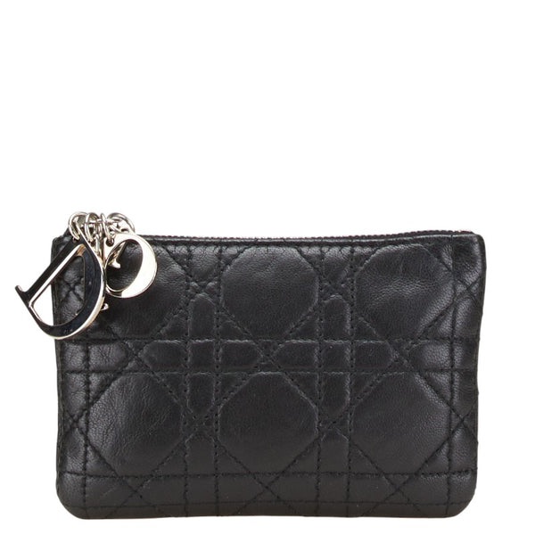 ディオール レディディオール カナージュ コインケース 小銭入れ ブラック レザー レディース Dior 【中古】