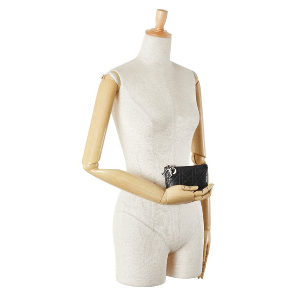 ディオール レディディオール カナージュ コインケース 小銭入れ ブラック レザー レディース Dior 【中古】
