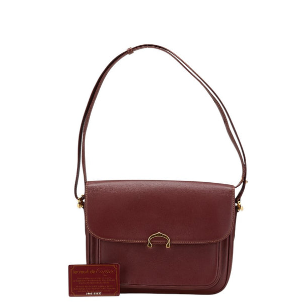 カルティエ マストライン ショルダーバッグ ワインレッド ボルドー レザー レディース CARTIER 【中古】