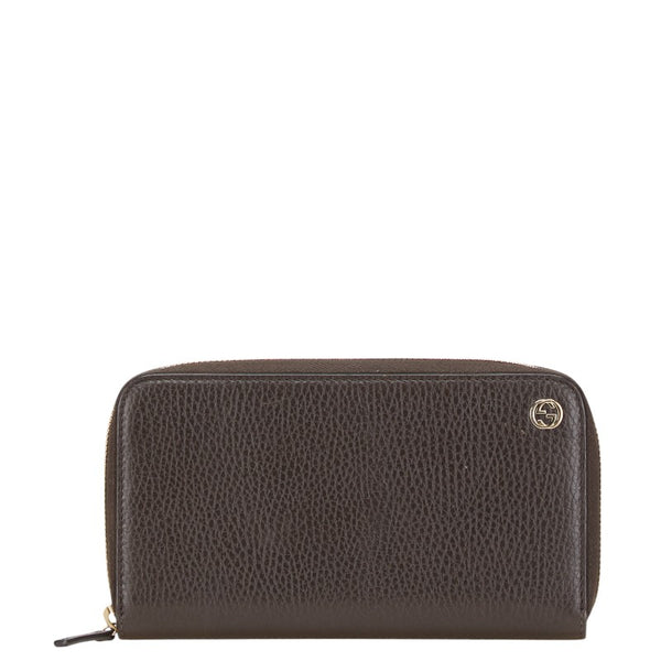 グッチ インターロッキングG 長財布 ラウンドファスナー 449347 ブラウン レザー レディース GUCCI 【中古】