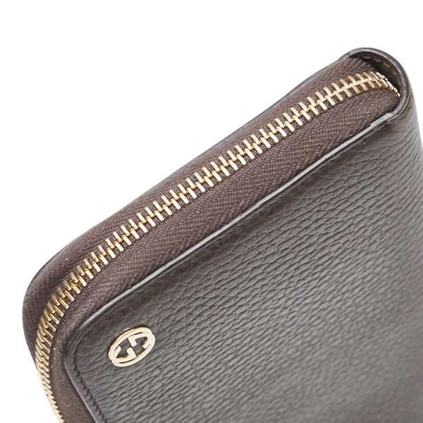 グッチ インターロッキングG 長財布 ラウンドファスナー 449347 ブラウン レザー レディース GUCCI 【中古】