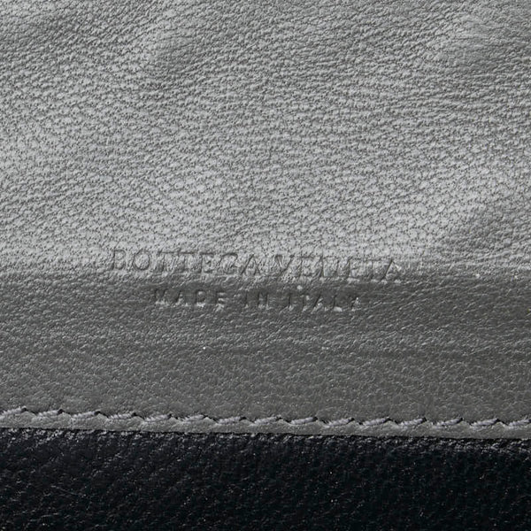 ボッテガヴェネタ イントレチャート 二つ折り財布 長財布 ブラック グレー レザー レディース BOTTEGAVENETA 【中古】