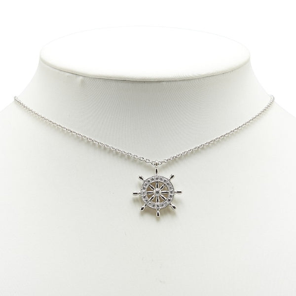 Pt900 プラチナ ダイヤ0.38ct 舵輪 ハンドル モチーフ ネックレス レディース 【中古】