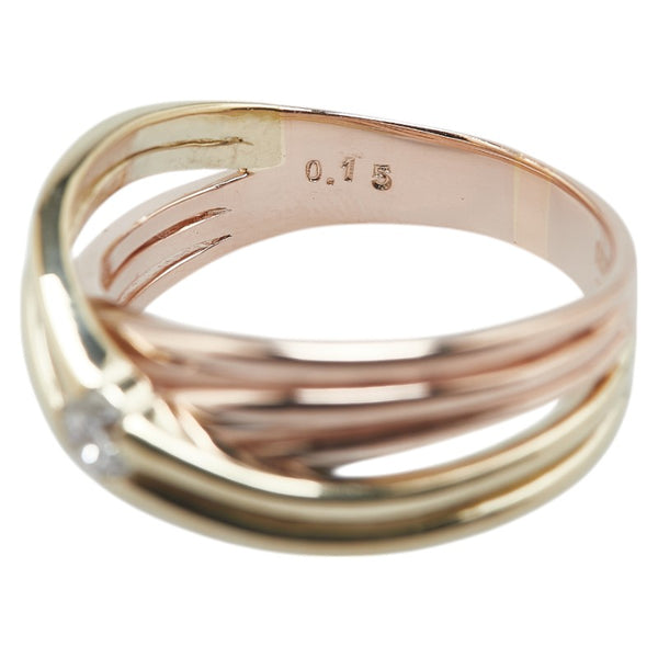 K18PG ピンクゴールド K18YG イエローゴールド ダイヤ0.15ct 田中貴金属 リング 指輪 レディース 13.5号 【中古】