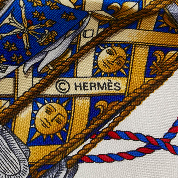 エルメス カレ90 LES TAMBOURS タンブールの太鼓 スカーフ ブルー マルチカラー シルク レディース HERMES 【中古】