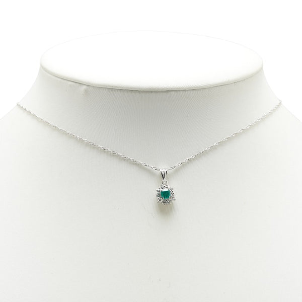 Pt900 プラチナ Pt850 プラチナ エメラルド0.25ct ダイヤ0.21ct ペンダントネックレス レディース 【中古】