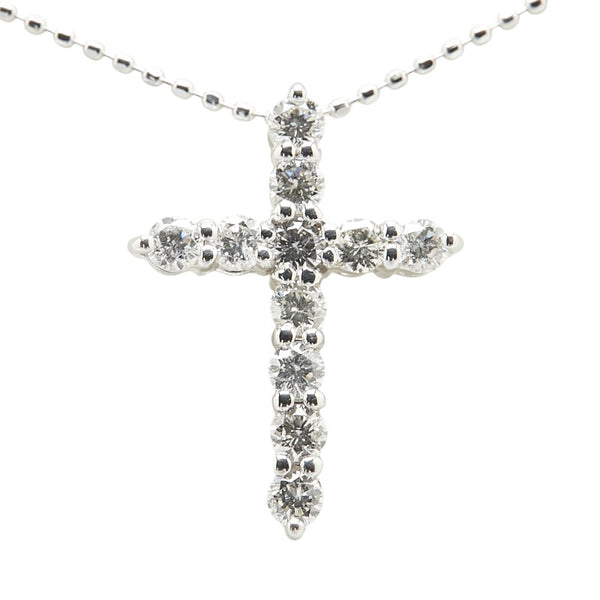K18WG ホワイトゴールド ダイヤ0.50ct クロス 十字架 モチーフ ペンダントネックレス レディース 【中古】