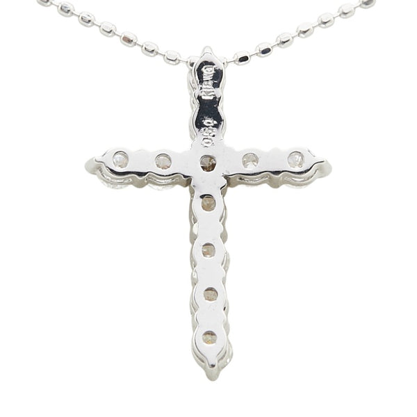 K18WG ホワイトゴールド ダイヤ0.50ct クロス 十字架 モチーフ ペンダントネックレス レディース 【中古】