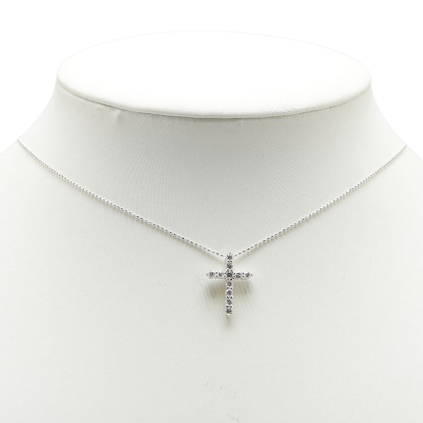 K18WG ホワイトゴールド ダイヤ0.50ct クロス 十字架 モチーフ ペンダントネックレス レディース 【中古】