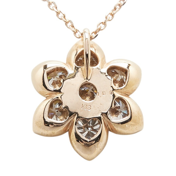 K18PG ピンクゴールド ダイヤ1.00ct フラワー 花 モチーフ ペンダントネックレス レディース 【中古】