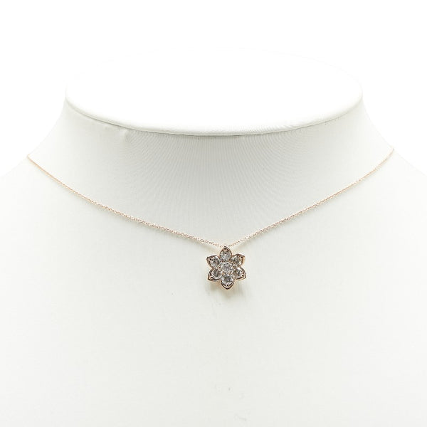 K18PG ピンクゴールド ダイヤ1.00ct フラワー 花 モチーフ ペンダントネックレス レディース 【中古】
