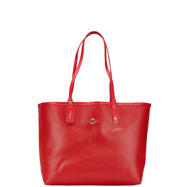 コーチ シグネチャー リバーシブル トートバッグ ハンドバッグ F36658 ブラウン レッド PVC レザー レディース COACH 【中古】