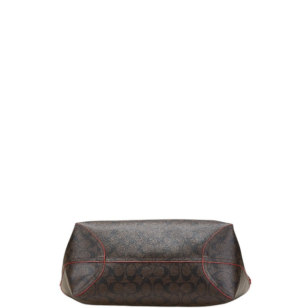 コーチ シグネチャー リバーシブル トートバッグ ハンドバッグ F36658 ブラウン レッド PVC レザー レディース COACH 【中古】