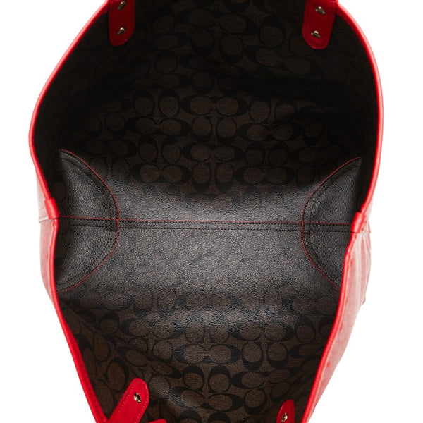 コーチ シグネチャー リバーシブル トートバッグ ハンドバッグ F36658 ブラウン レッド PVC レザー レディース COACH 【中古】