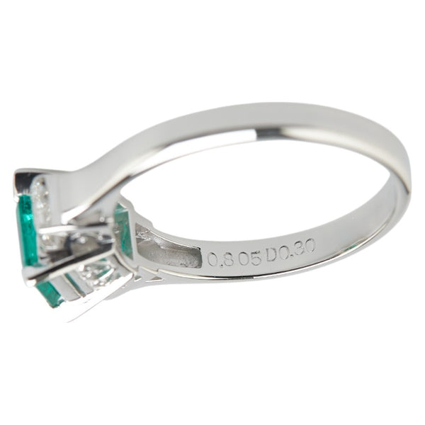 Pt900 プラチナ エメラルド0.805ct ダイヤ0.30ct リング 指輪 レディース 13号 【中古】