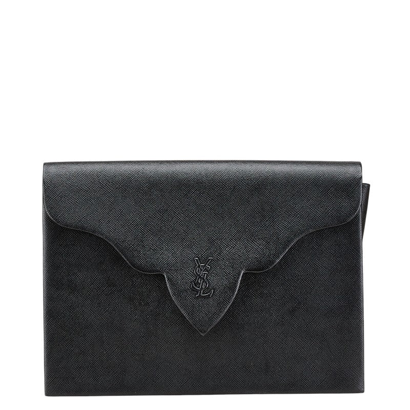 サンローラン YSLロゴ クラッチバッグ ブラック レザー レディース SAINT LAURENT 【中古】