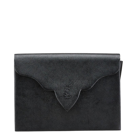 サンローラン YSLロゴ クラッチバッグ ブラック レザー レディース SAINT LAURENT 【中古】