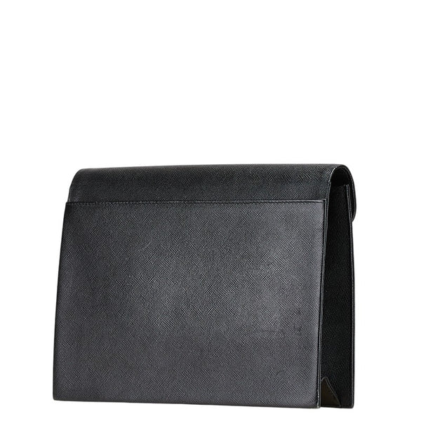 サンローラン YSLロゴ クラッチバッグ ブラック レザー レディース SAINT LAURENT 【中古】