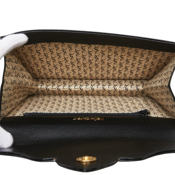 サンローラン YSLロゴ クラッチバッグ ブラック レザー レディース SAINT LAURENT 【中古】