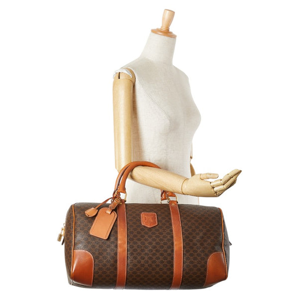 セリーヌ マカダム ボストンバッグ トラベルバッグ ブラウン PVC レザー レディース CELINE 【中古】