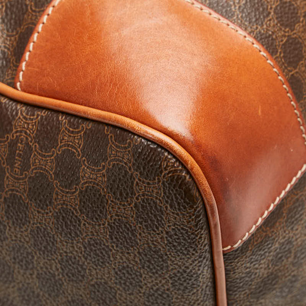 セリーヌ マカダム ボストンバッグ トラベルバッグ ブラウン PVC レザー レディース CELINE 【中古】